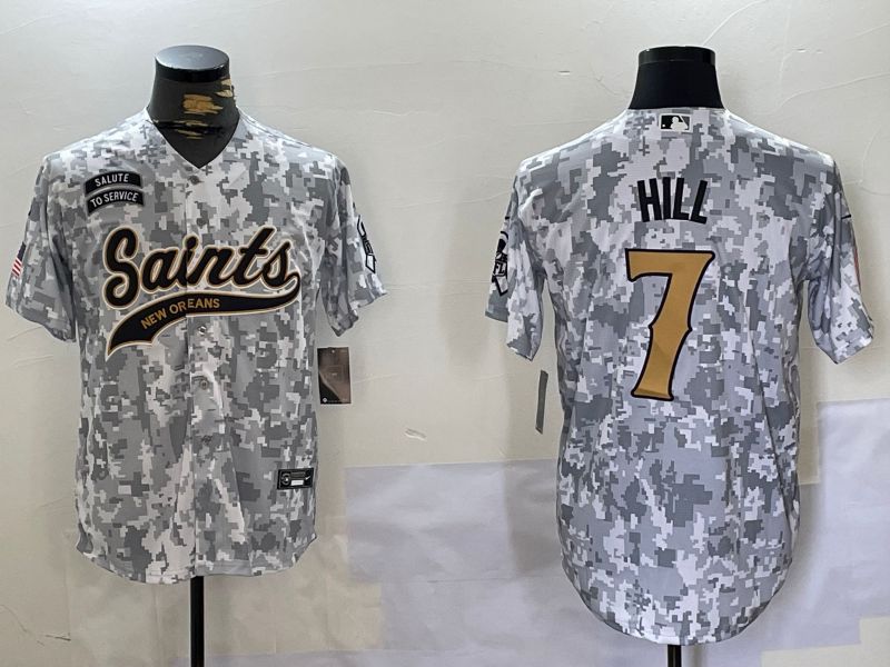 Men New Orleans Saints 7 Hill Nike Arctic Camo 2024 Salute to Service Limited NFL Jersey style 9